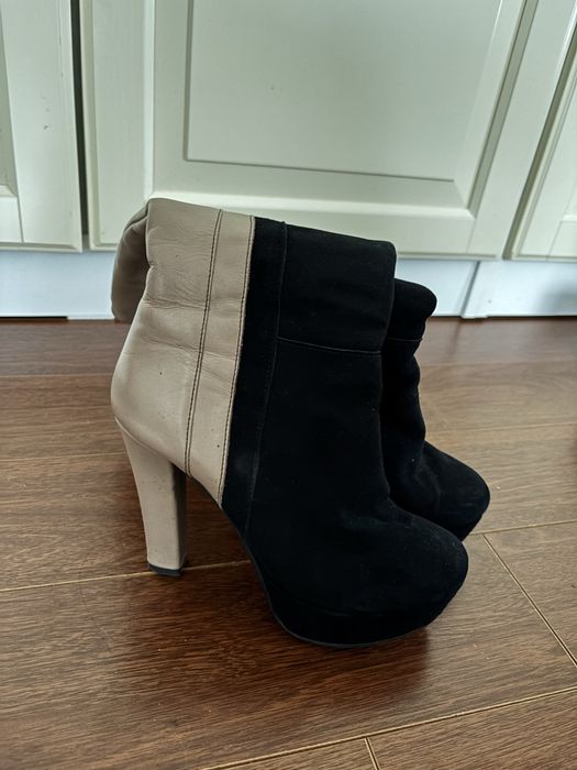 Cizme maro negru cu toc, din piele