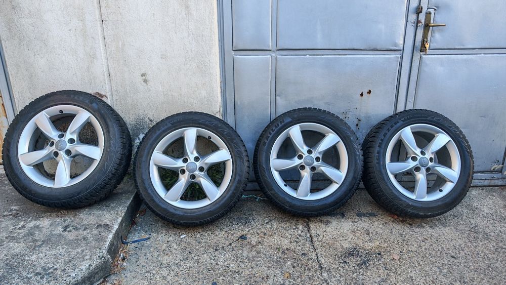Set roți iarnă originale Audi 5x112 R17 66,5 — Jante ca noi și anvelope de iarnă 225 55 R17 impecabile ca noi (~8.5 mm)  Audi A4 A6 Q5