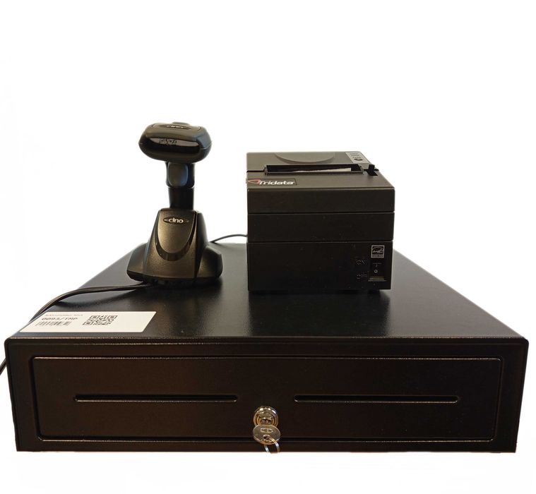 Комплект каса за пари, баркод скенер и принтер за касови бележки