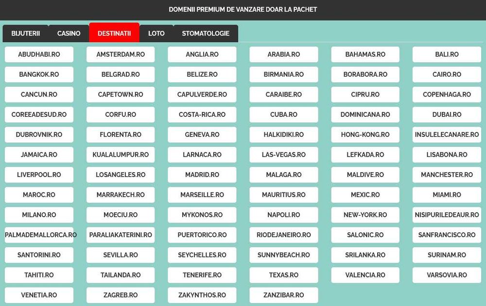 Vand pachet de 62 domenii .ro cu destinatii populare pentru turism