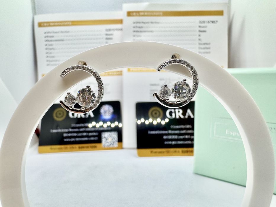 Сребърни обеци с мойсанит (Диамант) 0.8 карата