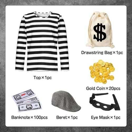 Нов Костюм крадец за деца с маска аксесоари за Хелоуин торба банкноти