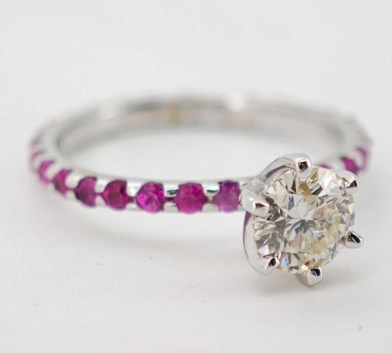Inel 14k diamante naturale si safire 1.31ct