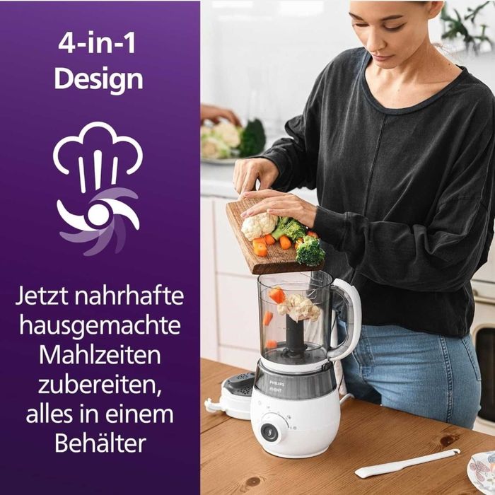 Уред за готвене Philips Avent SCF883/01 4в1+многократни чашки за съхранение на кърма Philips Avent (SCF618/10