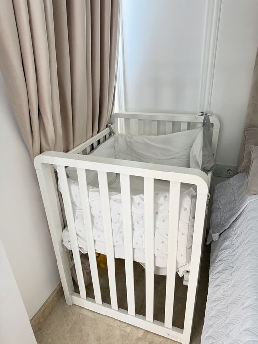 Patut bebe azzura lemn de fag+saltea+set pat