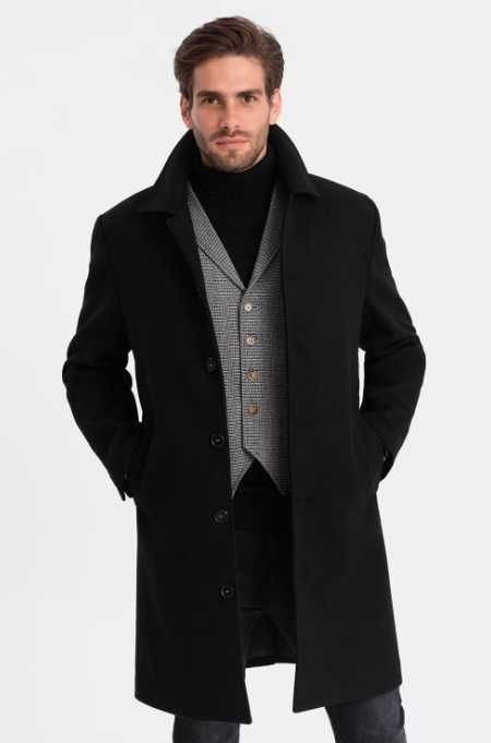 Palton slim 48 M premium Atelier Torino lana superioara moale negru