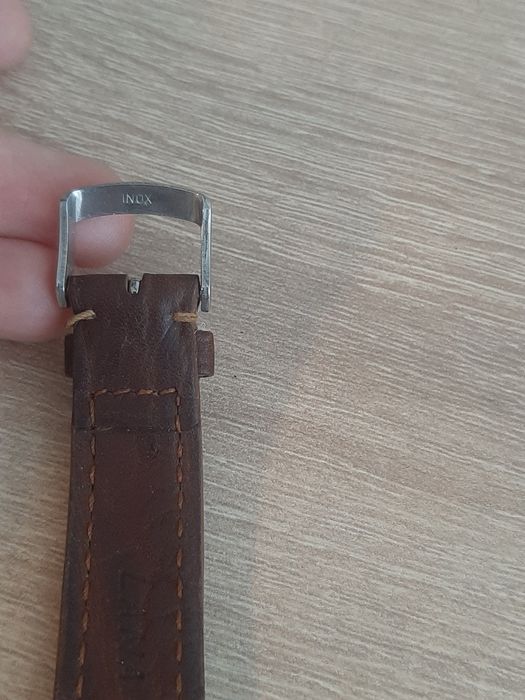 Ceas Laurens clasic elegant, auriu, dată, curea piele maro  vintage