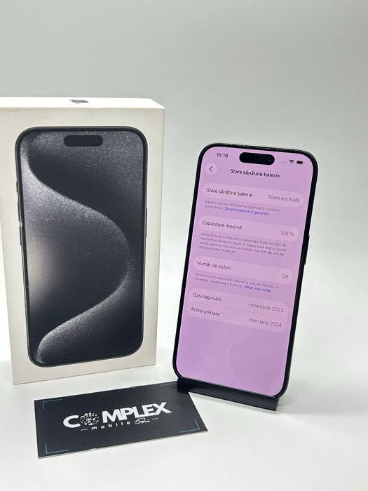 Phone 15 PRO - 512Gb Black Titanium - Baterie 100% + Garantie