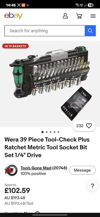 Wera 39 Piece Tool-Check Plus Ratchet Metric Tool Socket Bit Set 1/4" Drive