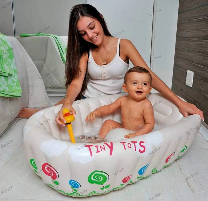 Надуваема вана/ корито за деца, Бял, цветя, 91х61х29см