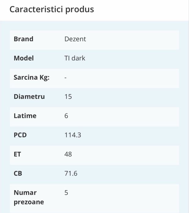 Jante aliaj Dezent 15, pcd 114.3, et 48, cb 71,6, 5 prezoane