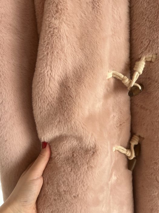 Пухено палто в розов и зелен цвят