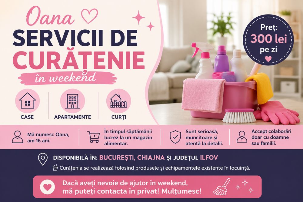 Ofer servicii de curatenie in weekend