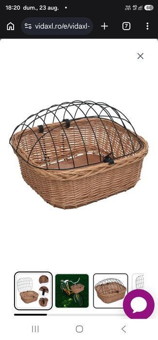 Coș frontal bicicletă cu capac, 50x45x35 cm, salcie naturală