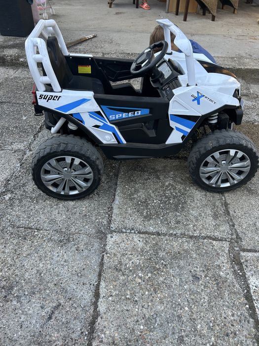 UTV electric pentru copii, Kinderauto RSR, 4x4, 120W, 12V 7Ah, alb-albastru