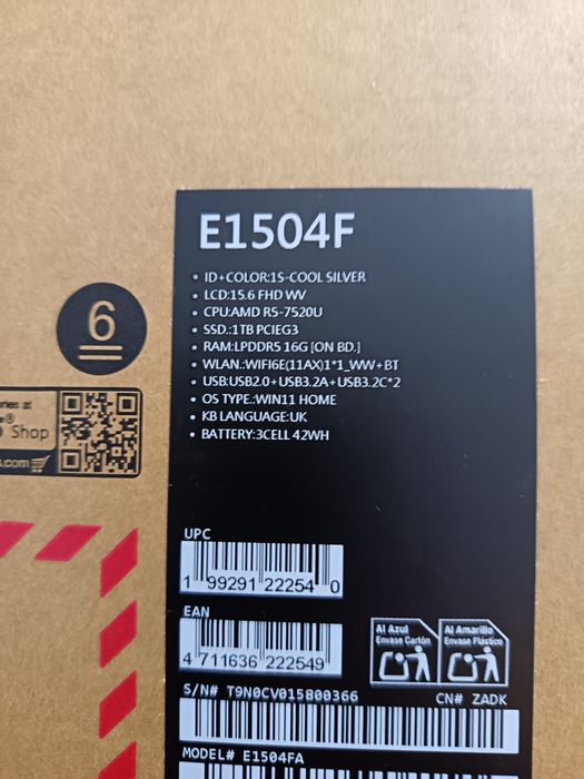 Laptop Asus vivobook  E1504f, nou, sigilat