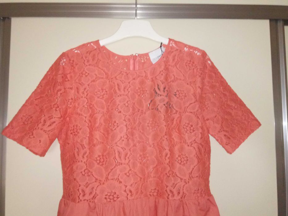 Rochie ASOS PETITE, dantela, ocazii/birou, mar.38, roz pal, NOUA.