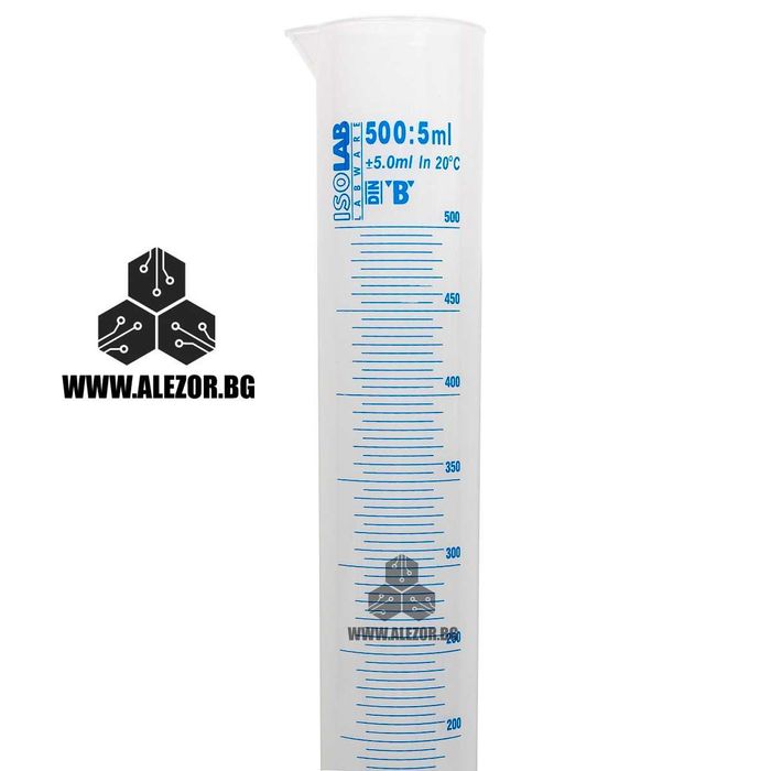 Мерителен цилиндър 500 мл клас B, синя градуировка Колба, 20204243
