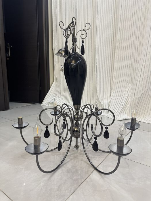 Lustra Candelabru stil clasic / elegant, negru + metal cromat 1-3 buc
