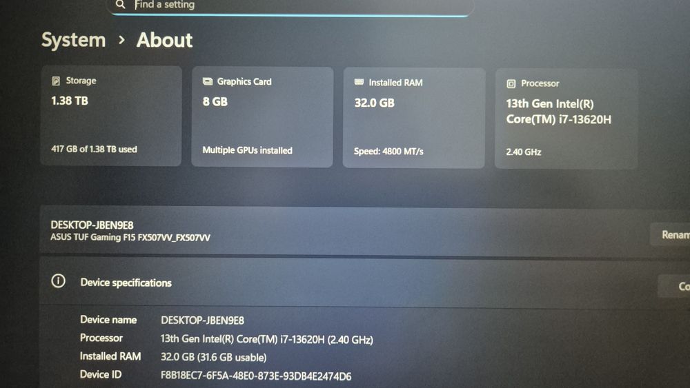 Laptop Gaming Asus TUF Intel I7 RTX4060