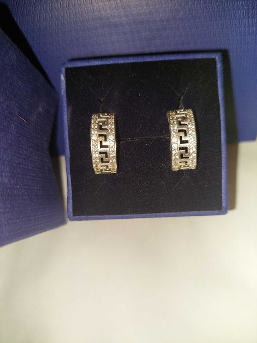 Cercei de argint marcati 925 rotunzi cu cutie si panga cadou Swarovski