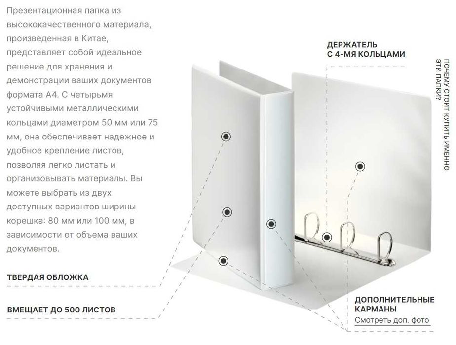 Белые папки A4 на 4 кольцах