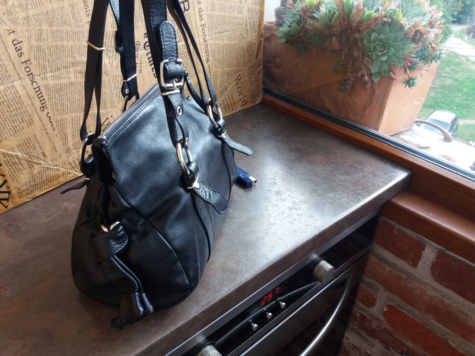 дамска чанта,черна малка кожена торба-естествена кожа