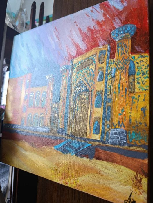 Картина Древний Регистан! Размер: 30×30 см, акриловые краски, холст на