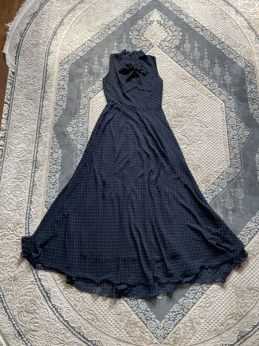 Платье синие в горошек в пол