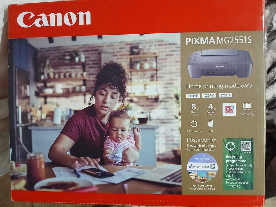 Imprimantă Canon PIXMA MG2551S + 9 Cartușe (2 pe poziție, 7 REZERVE NOI)