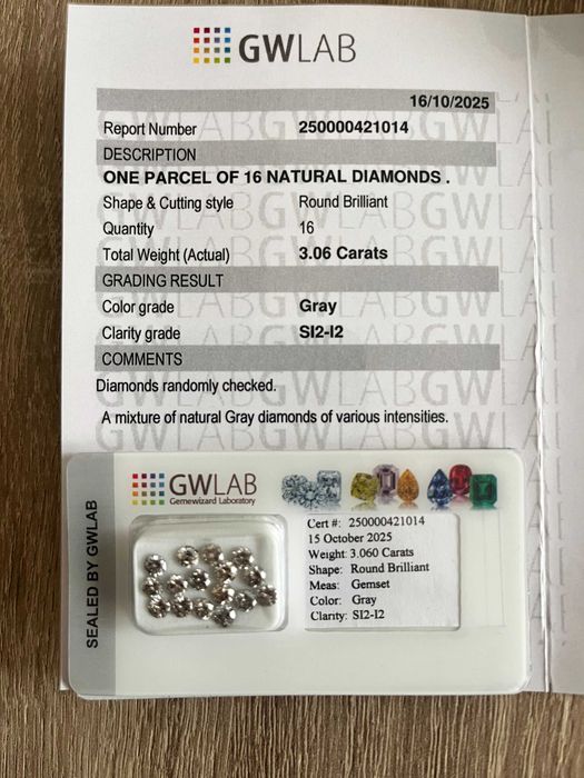 16 бр. сиви натурални диаманти (сертифицирани GWLab)