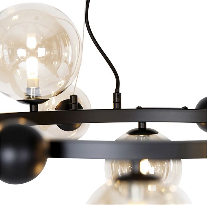 Дизайнерска лампа със стъклени кехлибарени балони