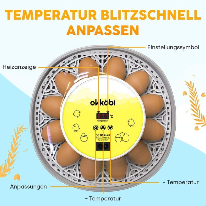 Автоматичен инкубатор за яйца Okkobi M12