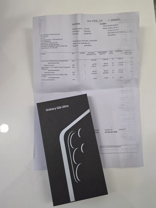 Samsung s26 Ultra 5G Black 512Gb NOU Sigilat Factură 2 ANI GARANȚIE
