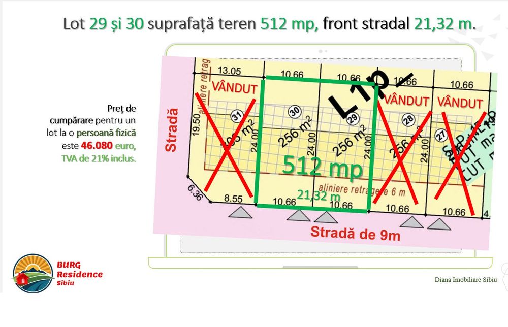 Teren de vânzare  512 mp în intravilan în Sibiu, str Viile Sibiului.