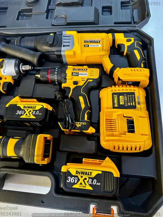 Комплект 4в1 Девалт Ъглошлайф Винтоверт Гайковерт и Перфоратор DeWalt