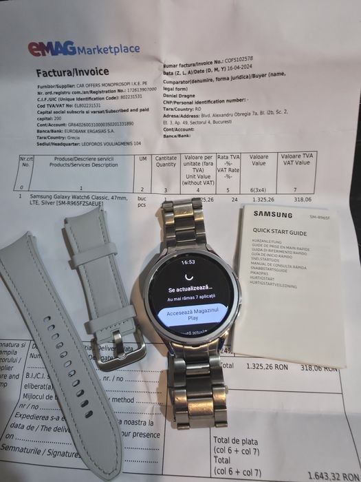 Samsung Galaxy Watch 6 LTE, 47mm Silver+Curea Metalica si Folie Protec