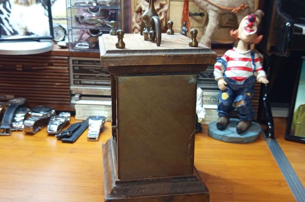 Ceas de birou vintage, Germania,din lemn masiv și alamă