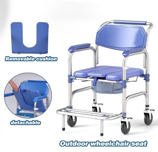 Инвалидна количка Bimiti, комбиниран стол за баня и тоалет с колела