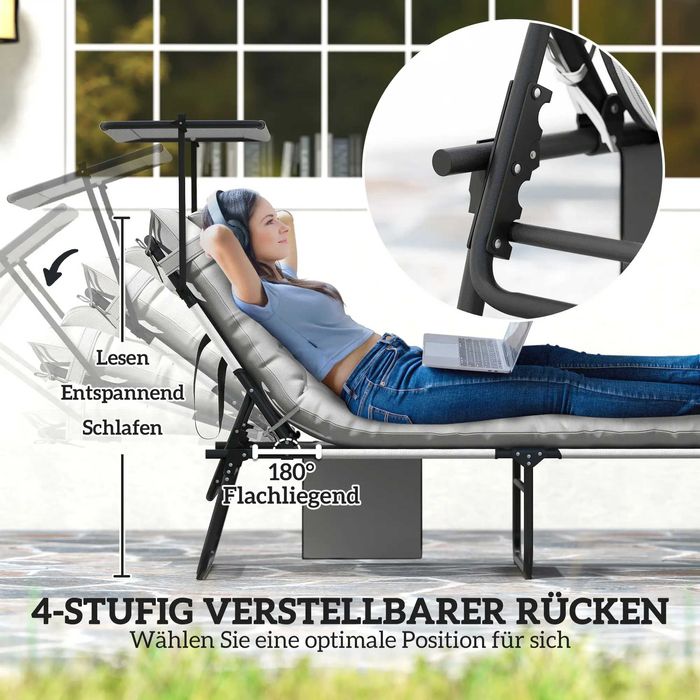 Сгъваем шезлонг Outsunny, шезлонг с регулируема в 4 посоки облегалка