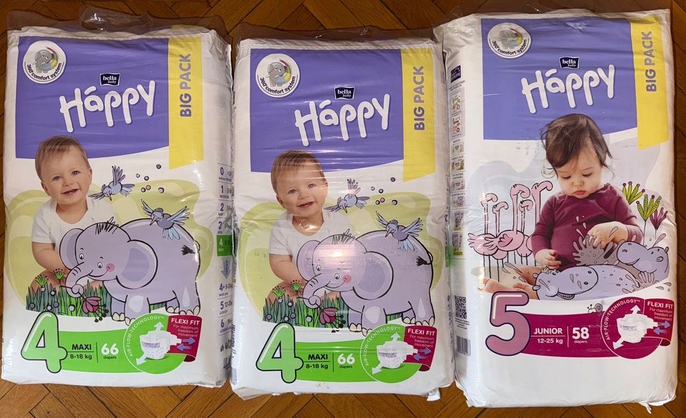 3baxuri 190buc Scutece pentru bebeluși Happy nr.4 maxi și nr.5