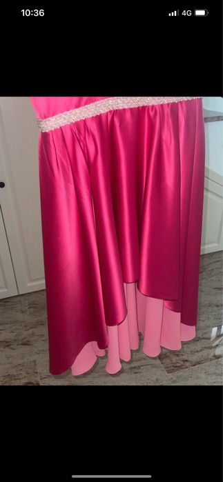 Rochie ocazie roz pal cu curelușă de perluțe