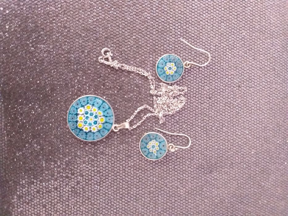Set cercei + lantic cu pandativ argint Millefiori