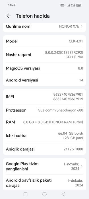 Honor x7b sotiladi yangi yaqinda olingan