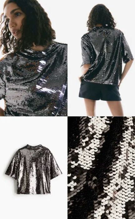 Нова черна пола с пайети М размер, H&M топ с пайети S размер