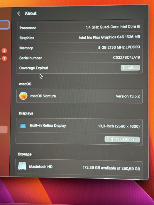 Apple Macbook Pro 13,3 inch i5, 8GB DDR3 250Gb