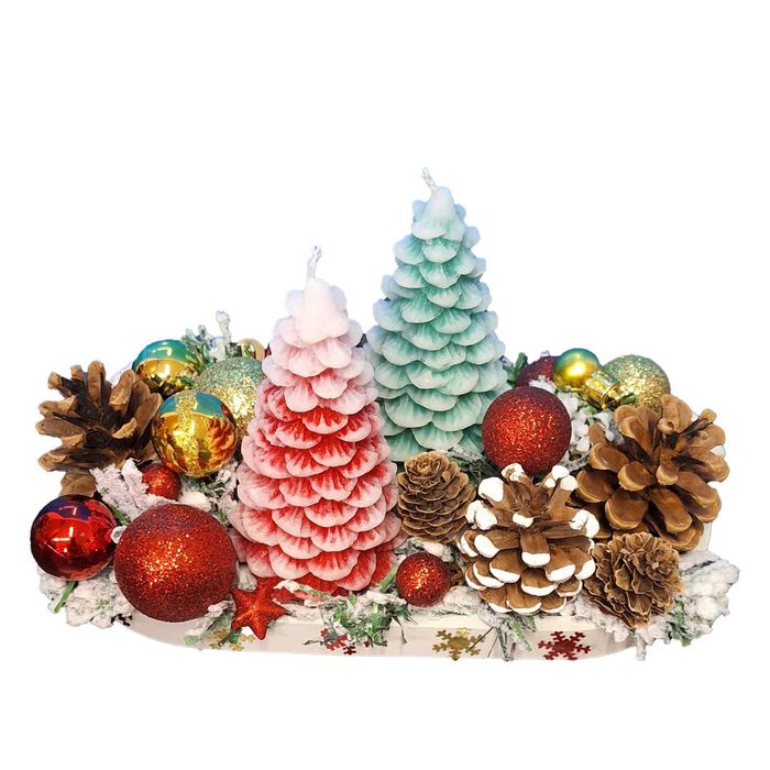 Aranjament Craciun cu doua lumanari tip bradut