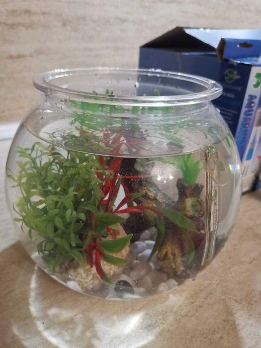 Кръгъл пластмасов аквариум (сфера) за рибки + аксесоари