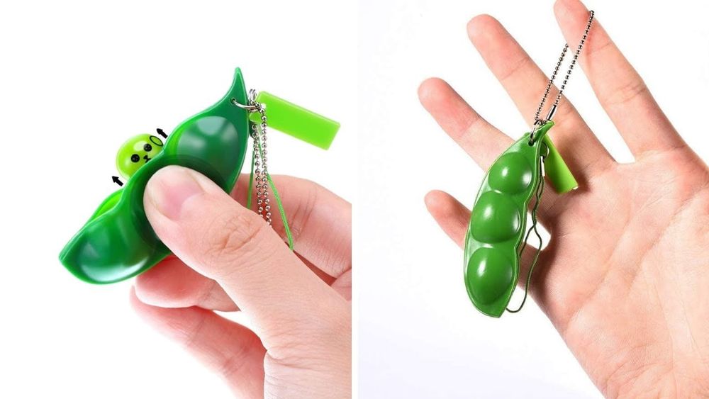 Set zece jucarii antistres, pastaie de mazare,tip breloc,6.5 cm, verde