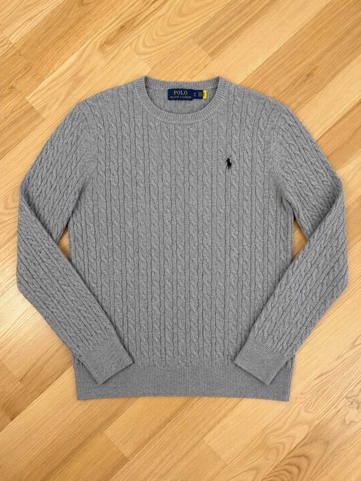 Pulover Polo Ralph Lauren bărbați, gri melanj cu torsade și logo Pony brodat, mărimea M